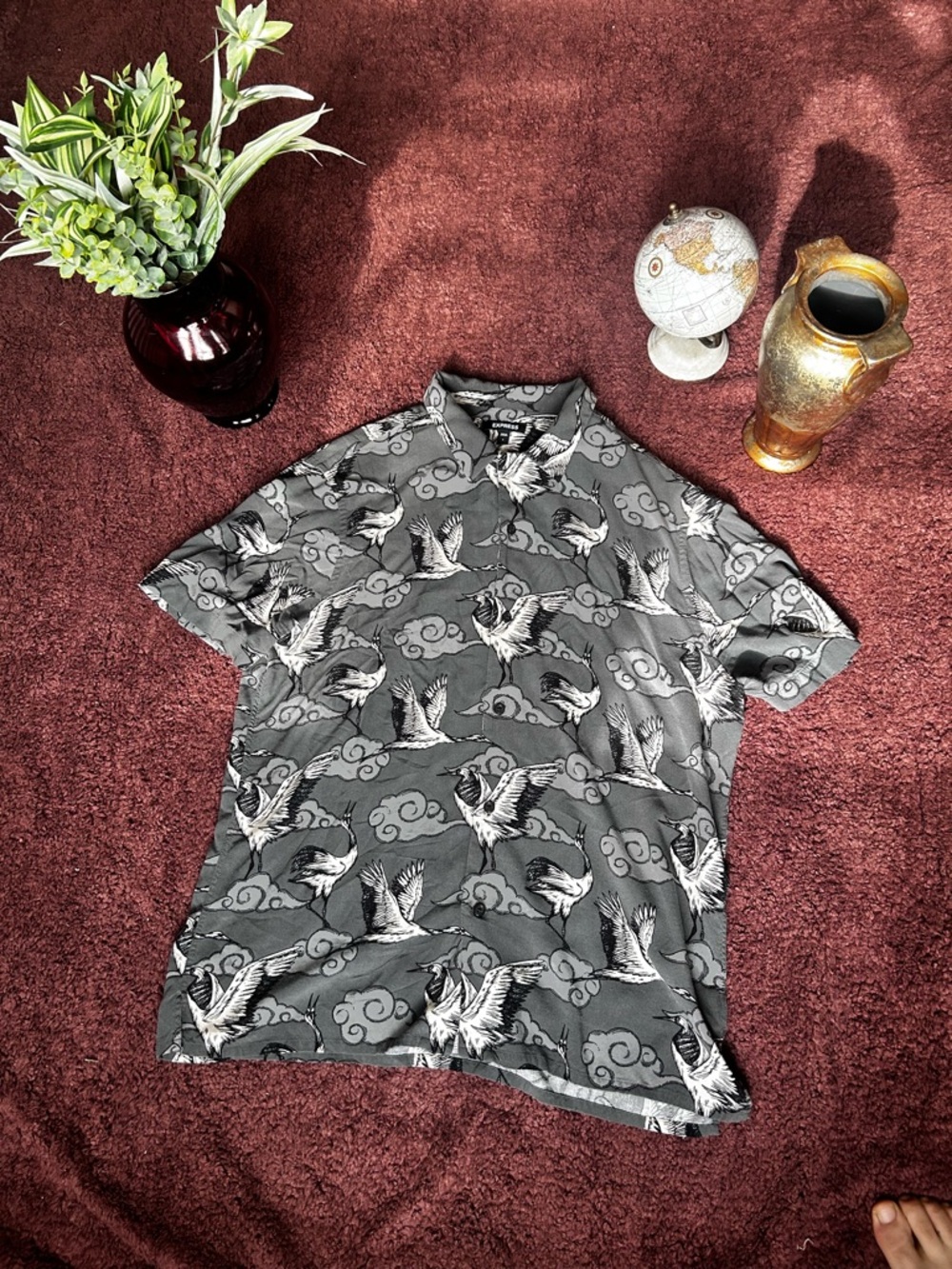 Express Gray Crane Print Polo